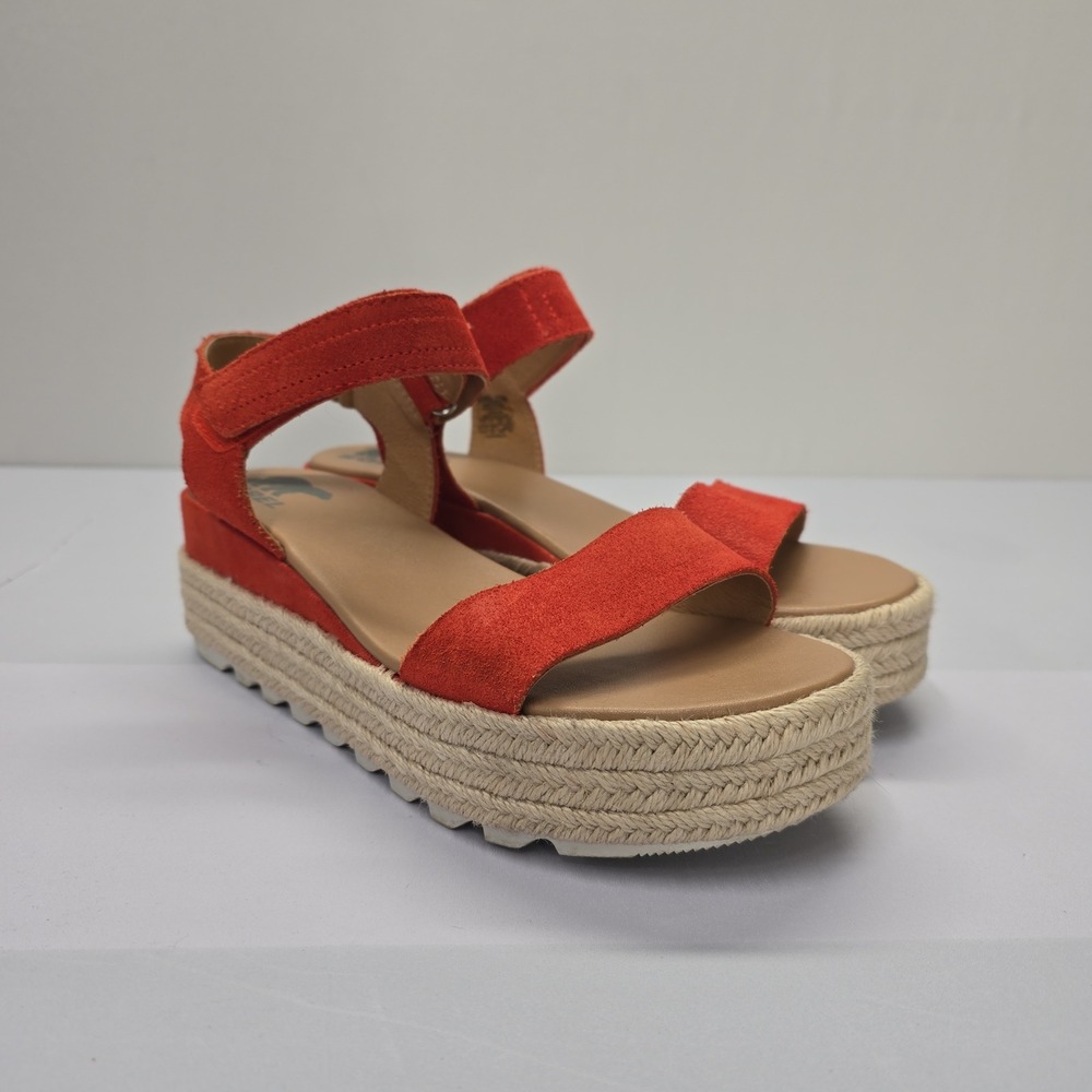 Sorel Cameron Flatform Sandal Red Suede Espadrille Wedge NL3914-854 Womens 8